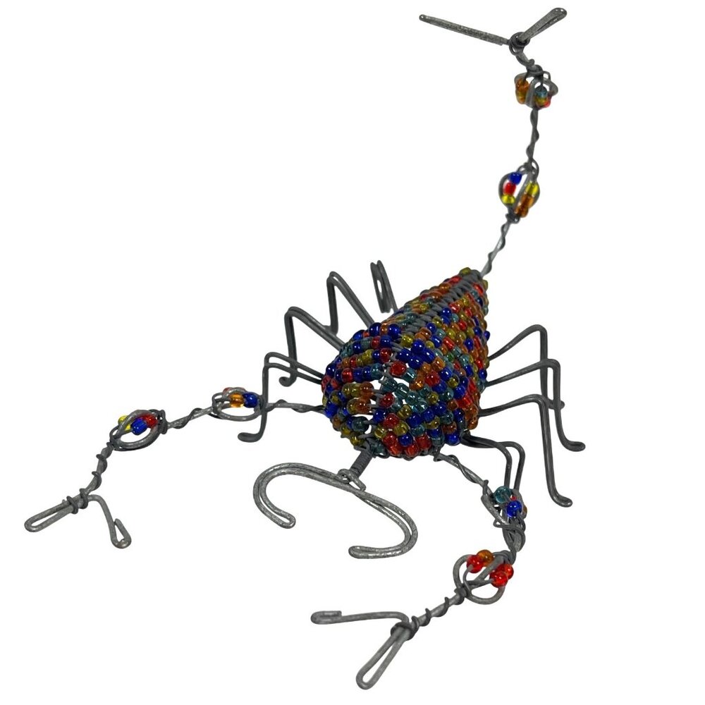 Handmade Scorpion Wire Glass Bead South Africa Multicolor Blue Red Artisan VTG - Picture 4 of 11